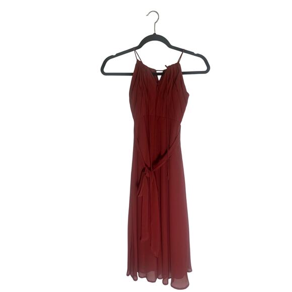 Azazie Women's Chiffon Bridesmaid Dress Size 16 Rust Red Asymmetrical Midi Gown - Picture 10 of 10
